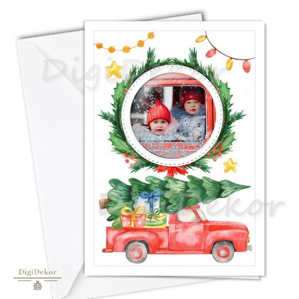autós karácsonyi képeslap fotóval